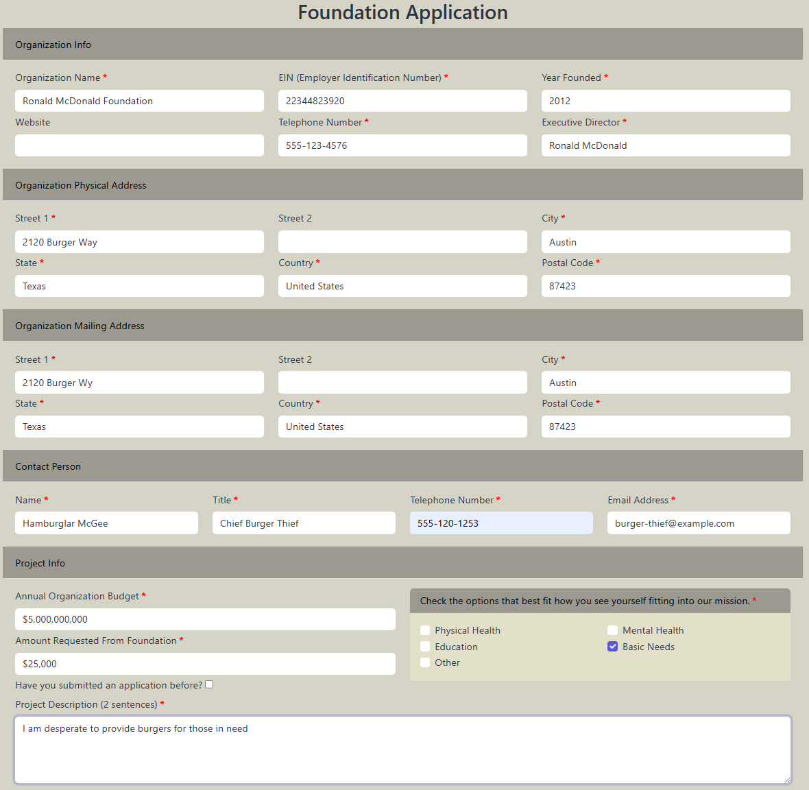 Application Input